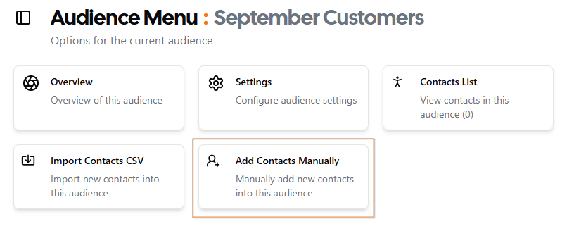 Audience Menu - Add contacts manually