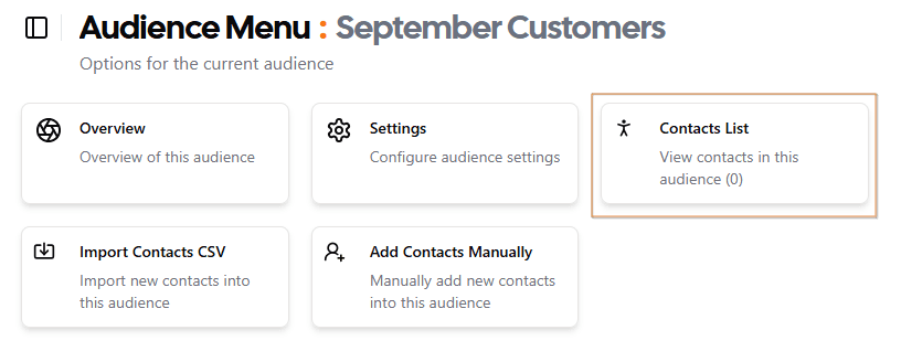 Audience Menu - Select Contacts List