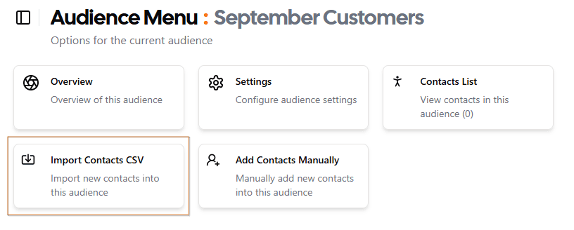 Audience Menu - Select Import CSV