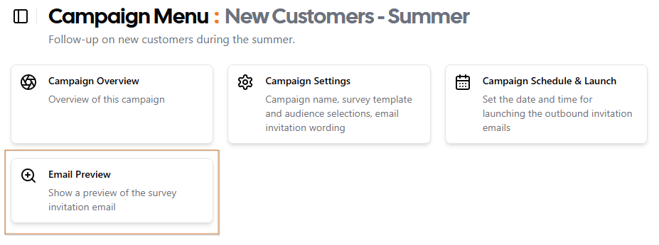 Campaign Menu - Select Email Preview