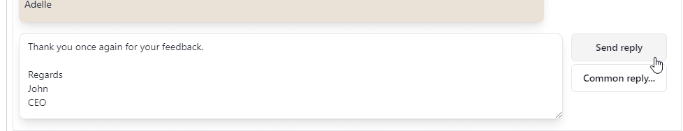 Custom replies populate reply, press send reply