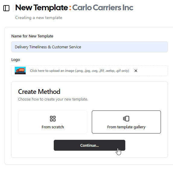 Create new template from gallery