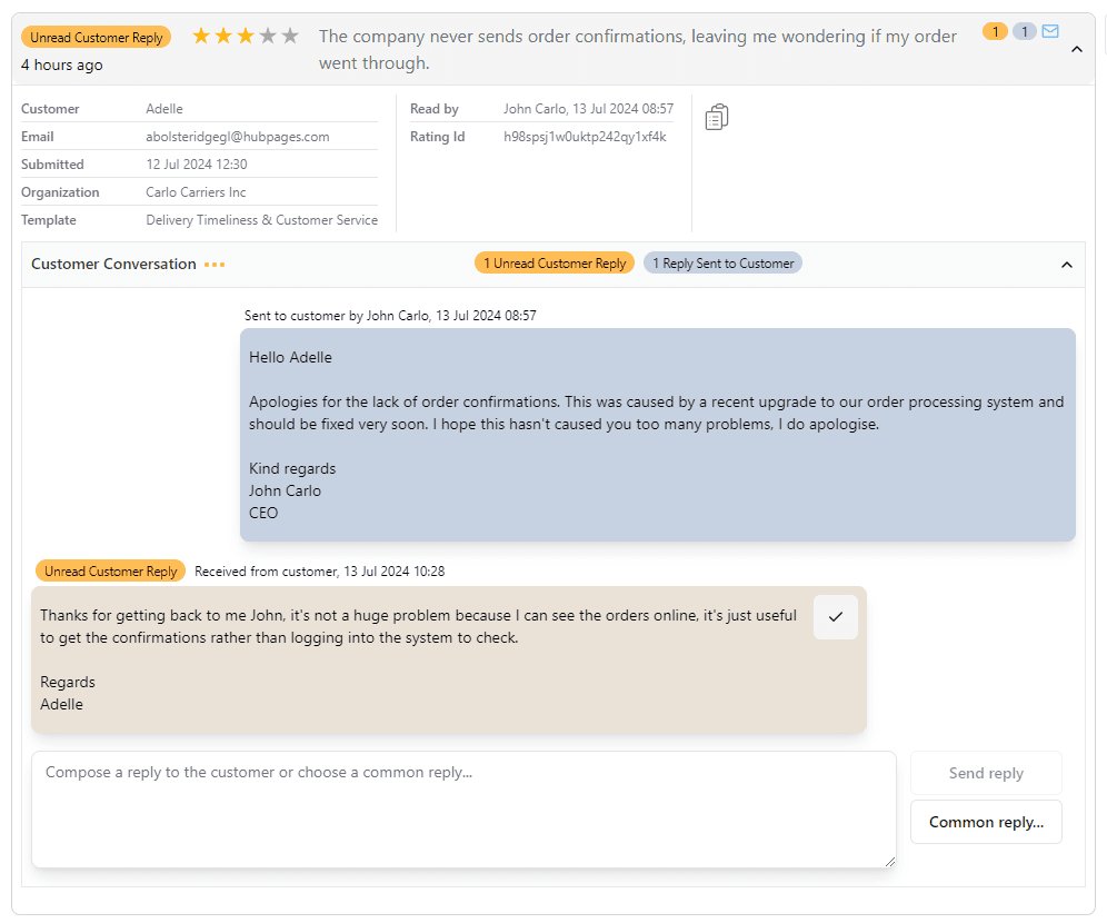 Single Rating - conversation open - step 4 - reply