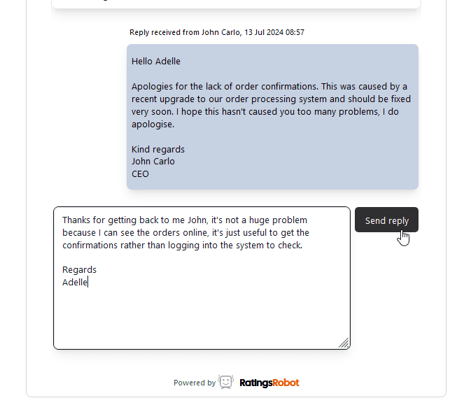 Customer reply form - add new message