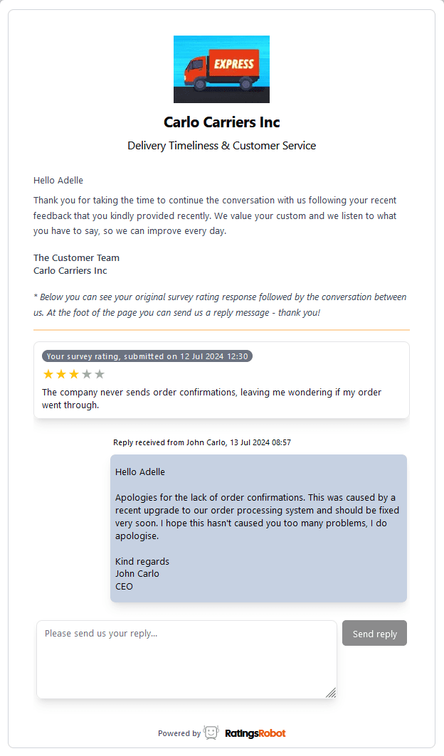 Customer reply form