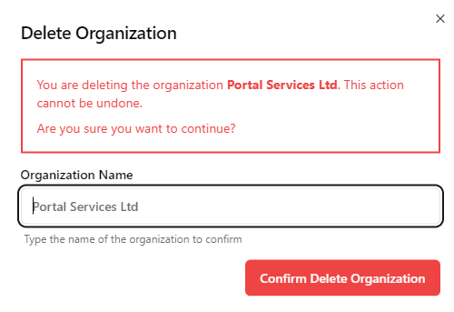 Delete Organization Confirmation