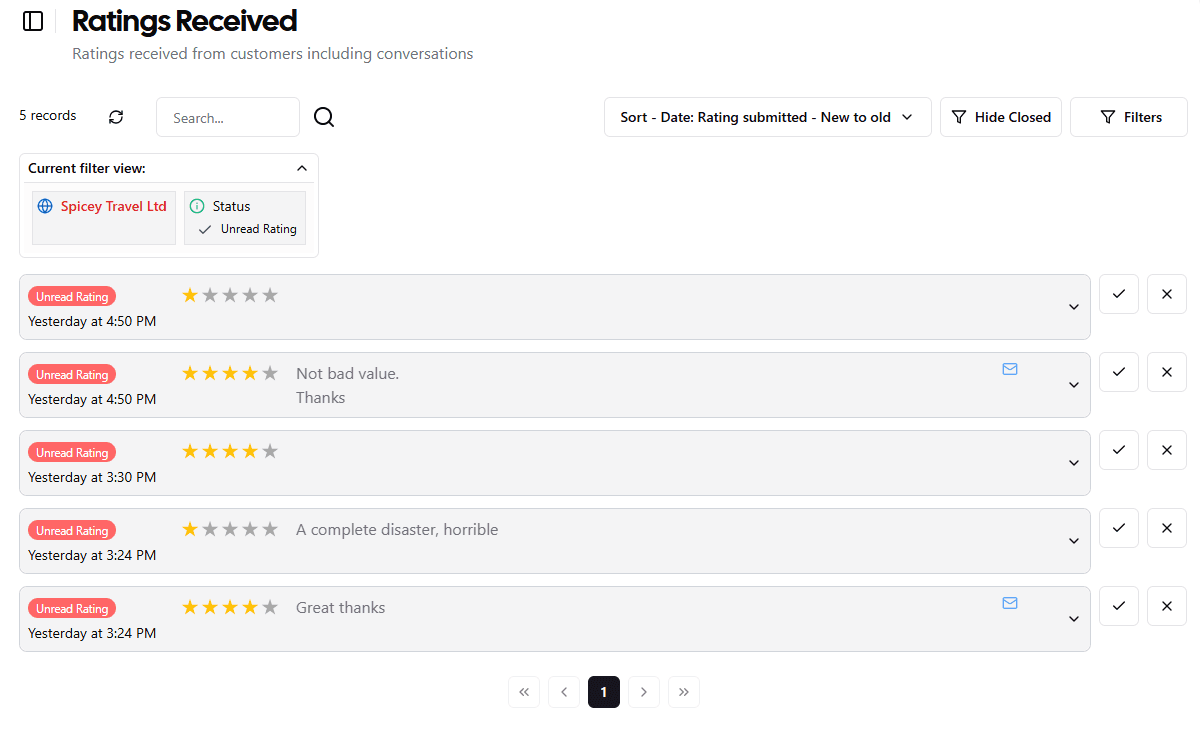 Dashboard drill-down to Ratings Received report