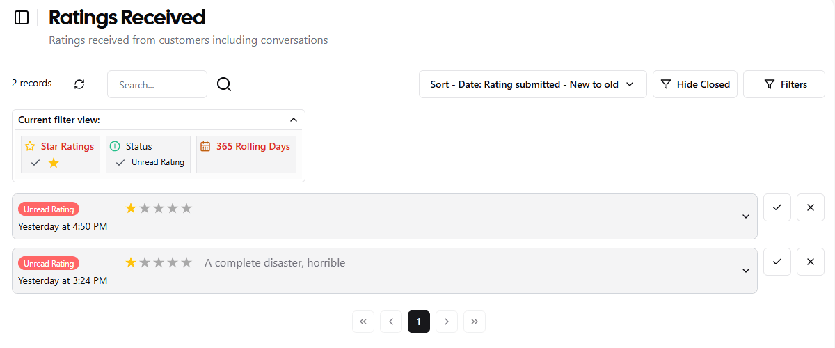 Dashboard drill-down to Ratings Received report