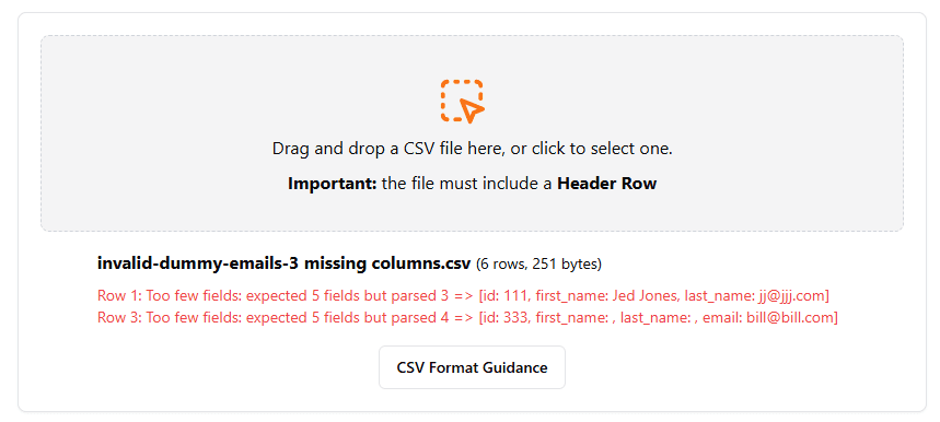Import CSV - Show Errors