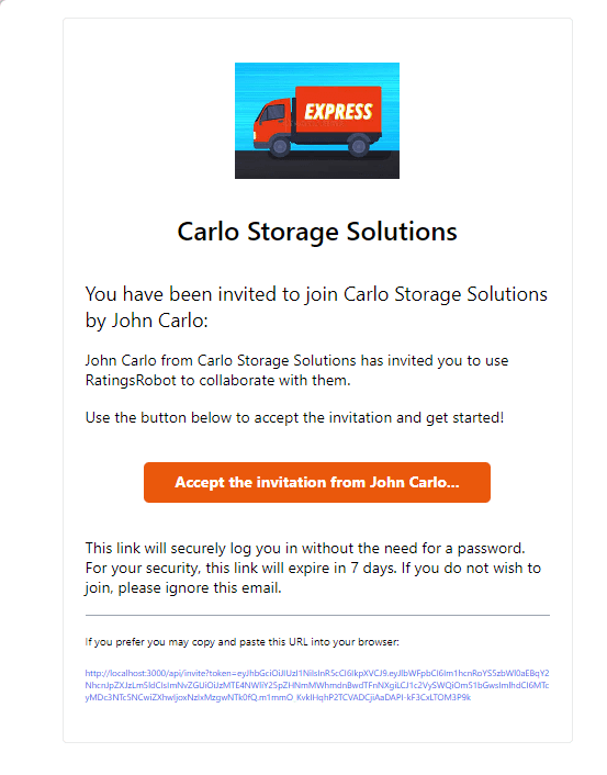Invitation email