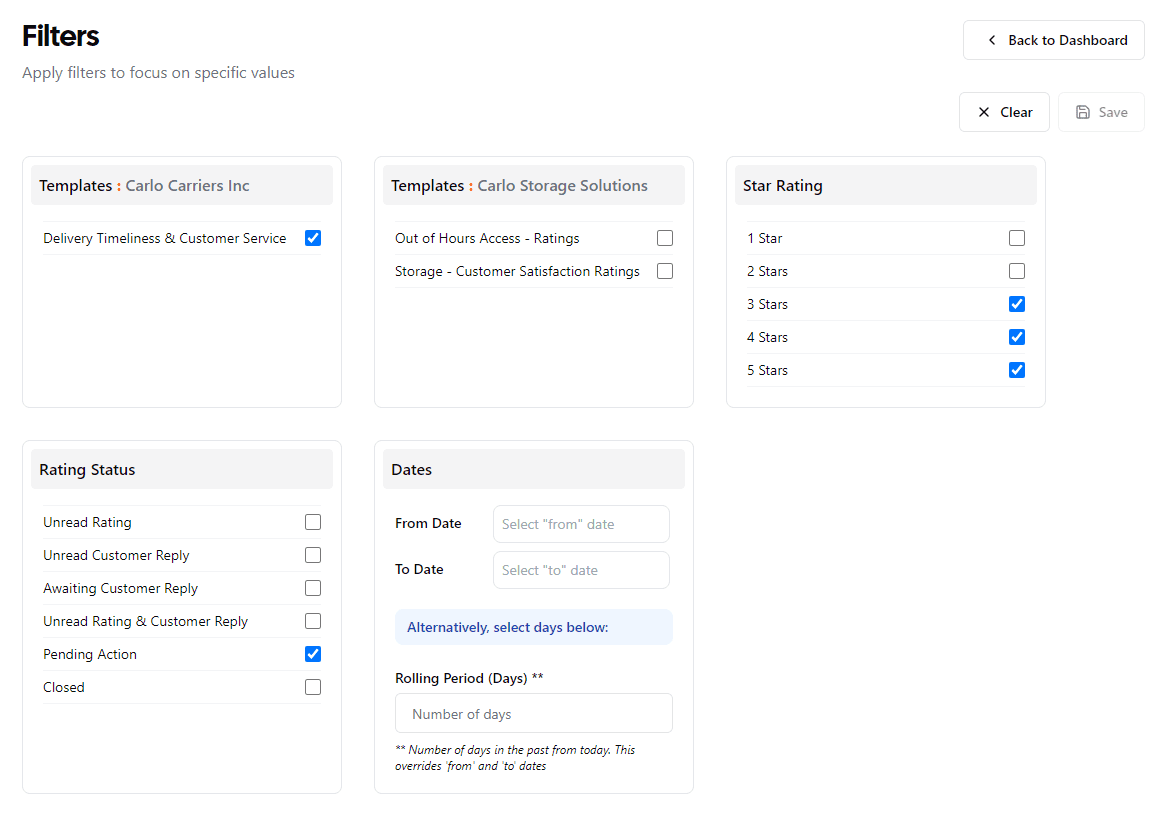 Filter Overview with selected filters