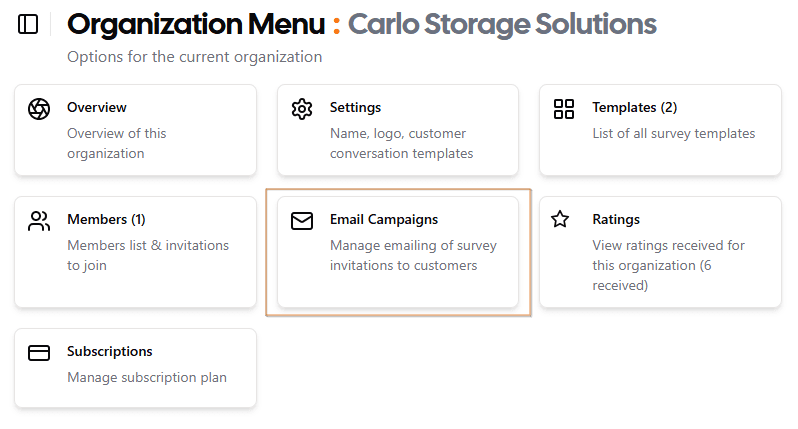 Email Campaigns - Organization Menu
