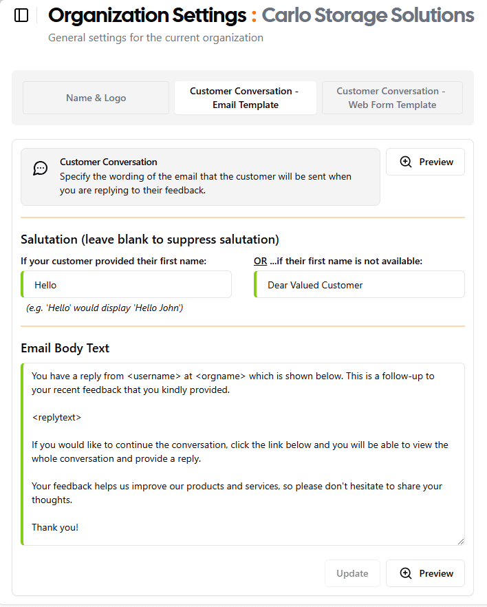 Customer Conversation - Email Template