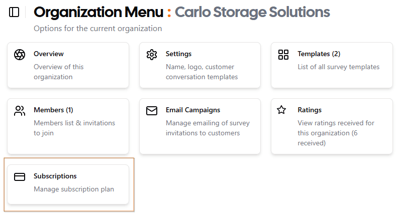 Org Menu - Subscriptions Option