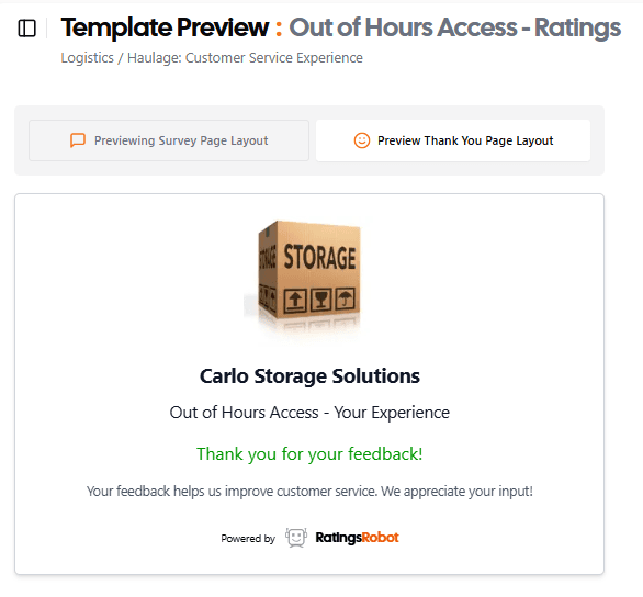 Preview thank you page