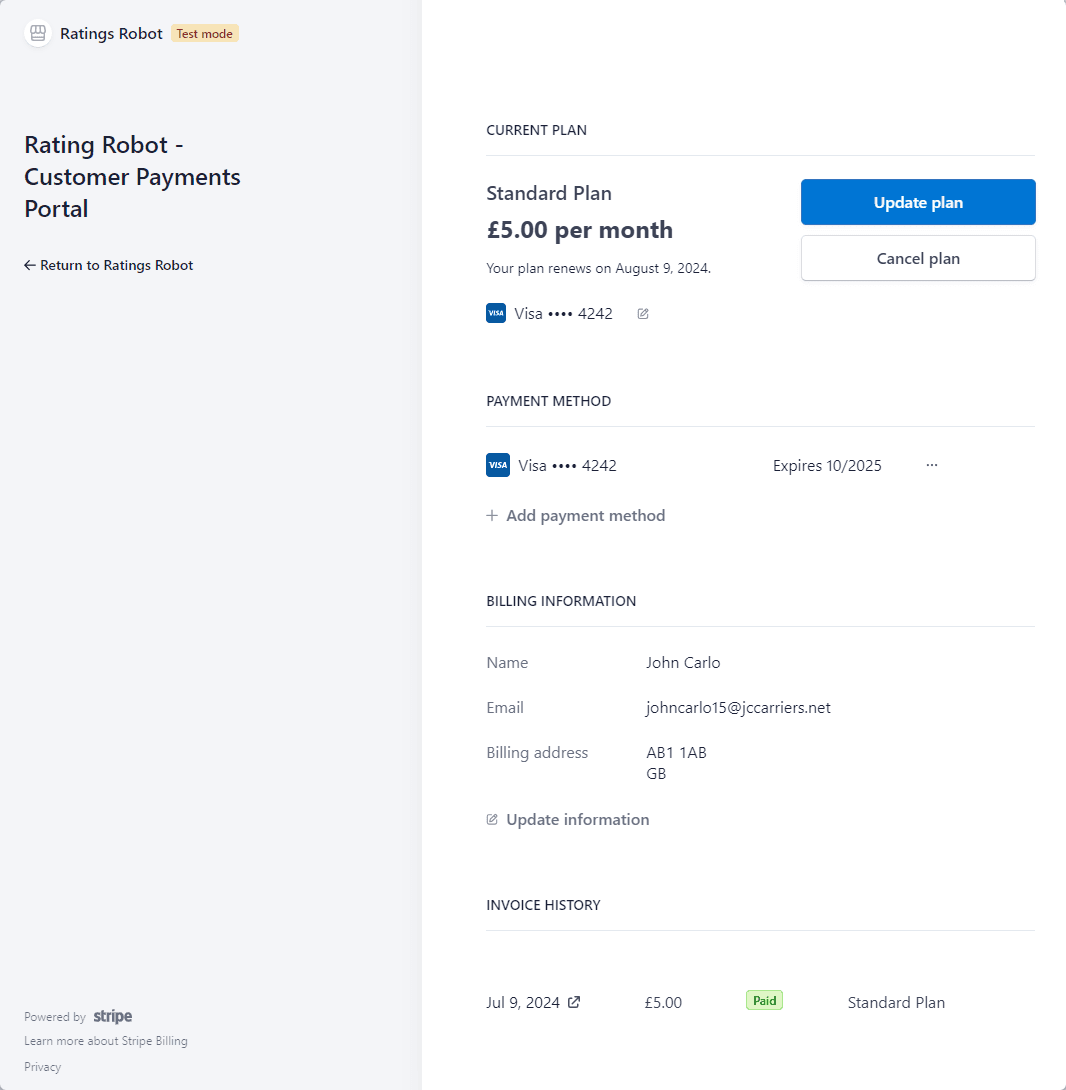 Customer payments portal
