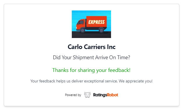 Survey rating thankyou page
