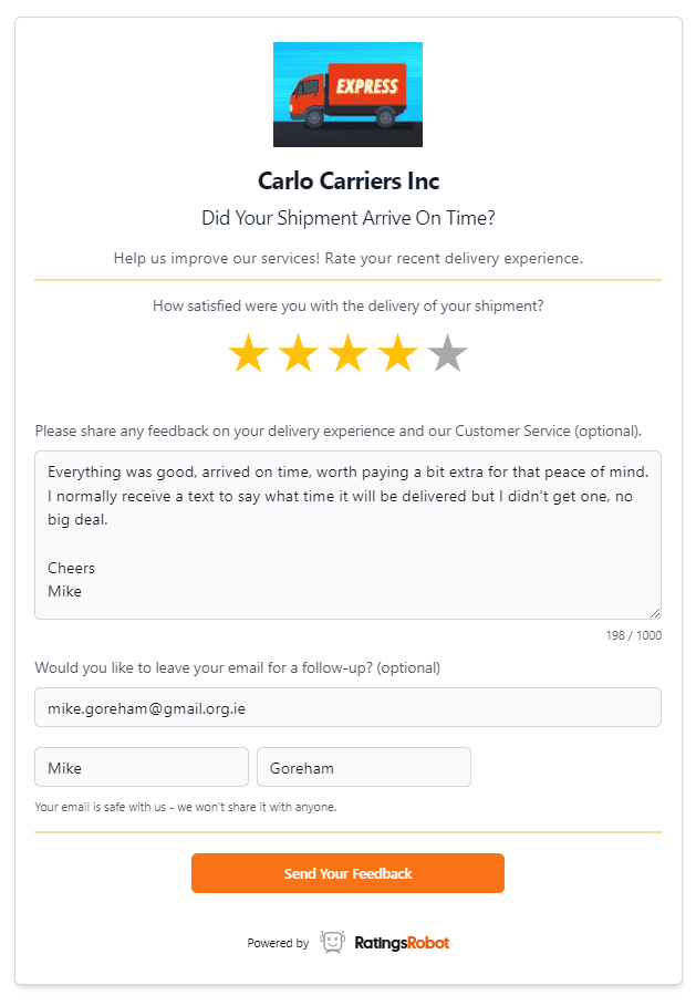 Survey rating input form