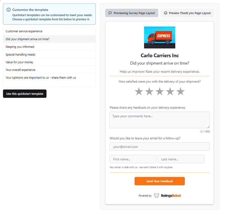 Preview survey page