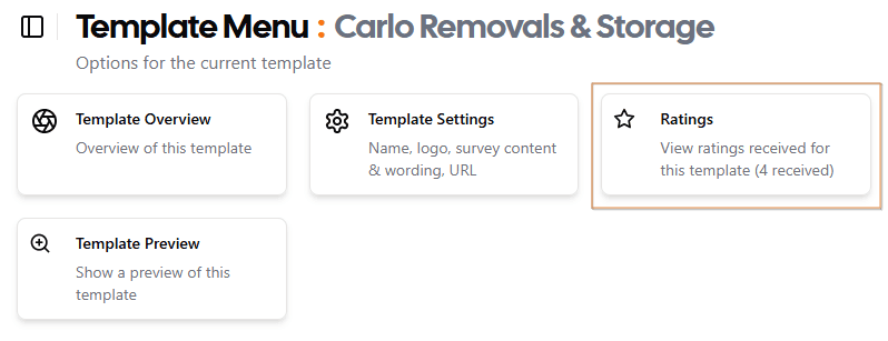 Template Menu - Select Template Ratings