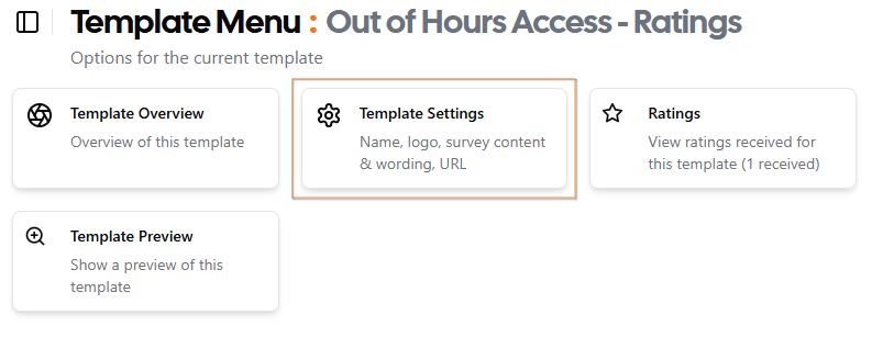 Template Menu - Select Template Settings