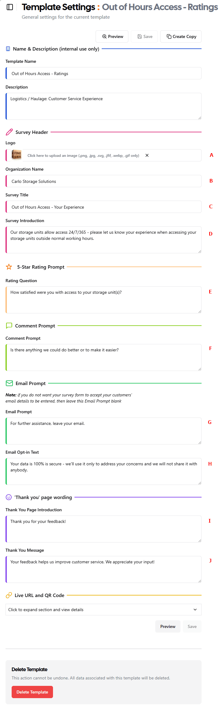 Template settings update